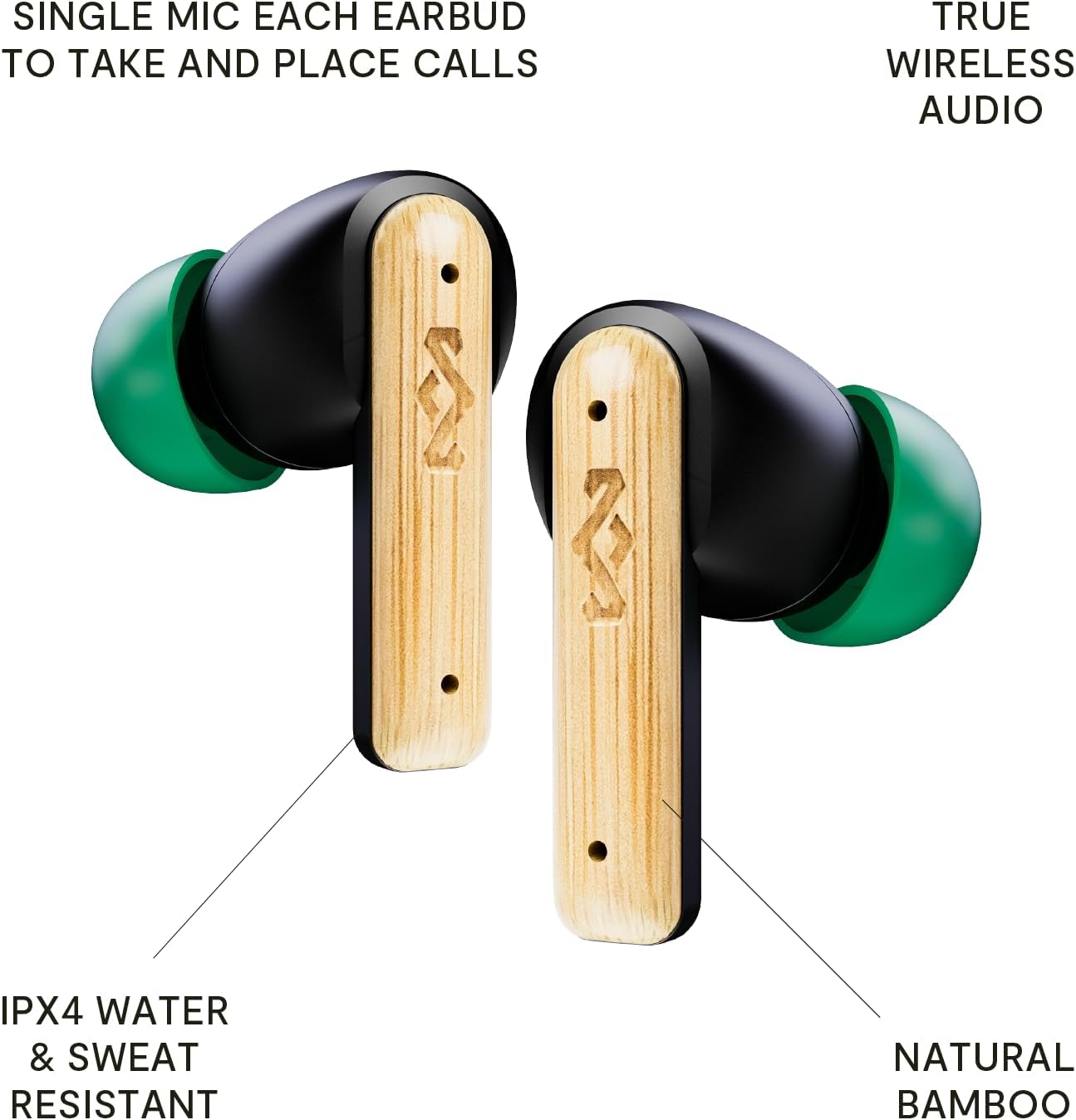 House of Marley Little Bird True - Auriculares inalámbricos, controles táctiles, micrófono integrado