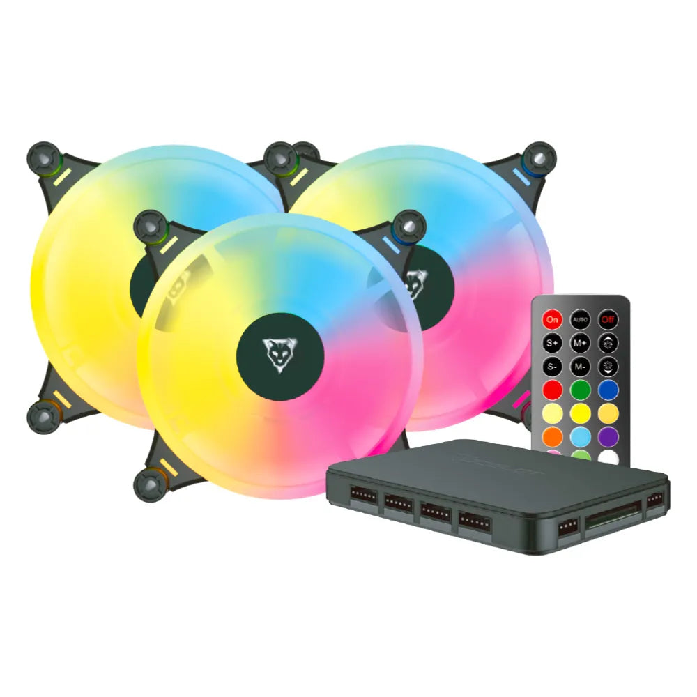 Kit de 3 Ventiladores de 120 mm Ocelot Gaming OFKIT-2, ARGB, para Gabinete, incluye controlador y control remoto