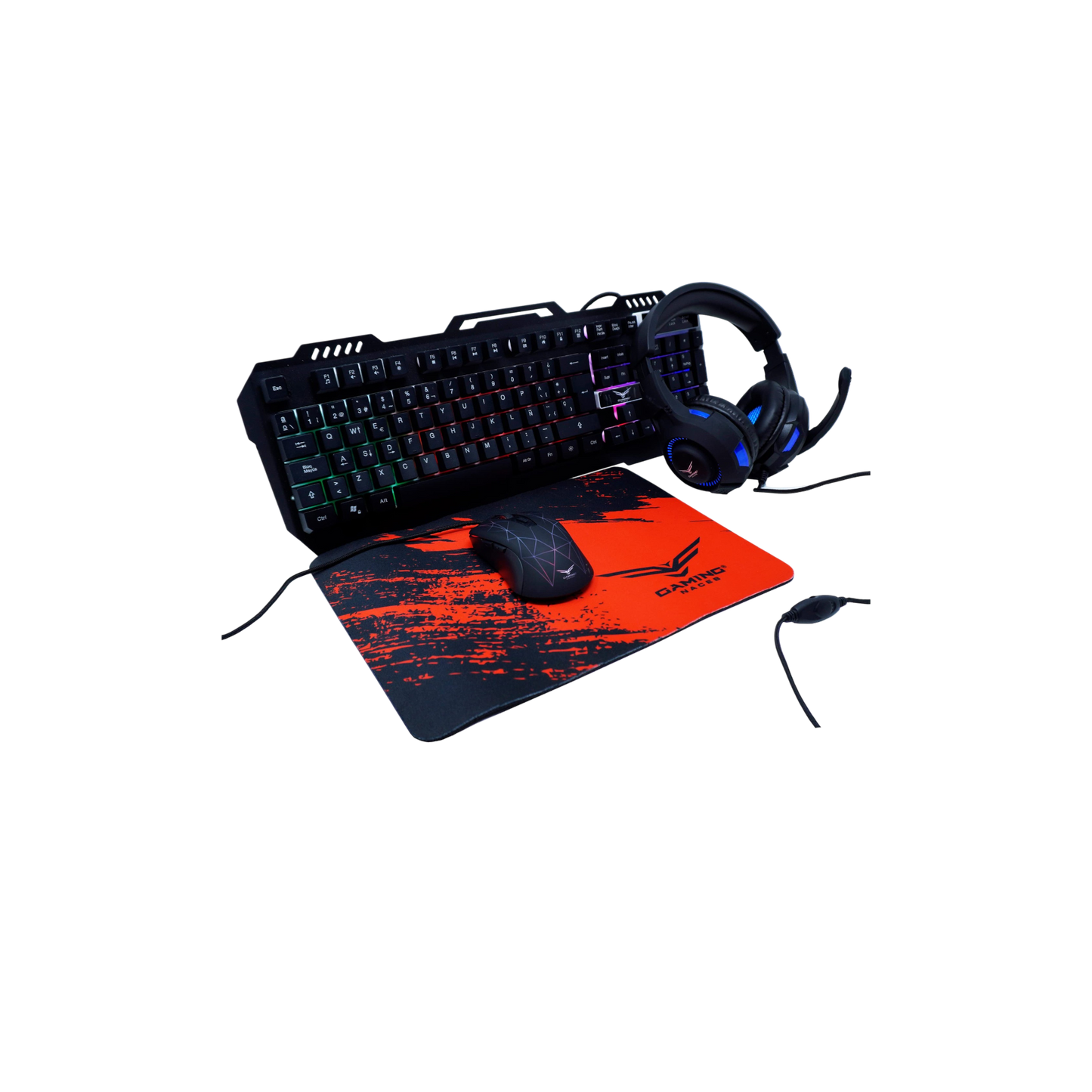 Kit Gamer 4 en 1 Teclado + Mouse + Audífonos + Mousepad, Alámbrico
