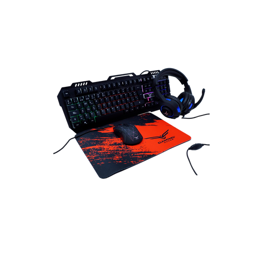 Kit Gamer 4 en 1 Teclado + Mouse + Audífonos + Mousepad, Alámbrico