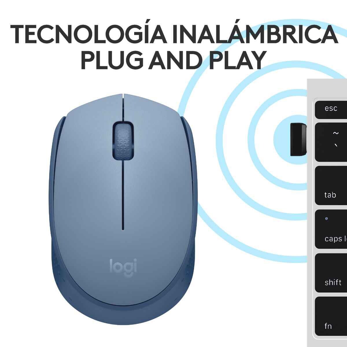 Mouse logitech M170 inalámbrico simplicidad de plug-play 1000dpi color gris azulado