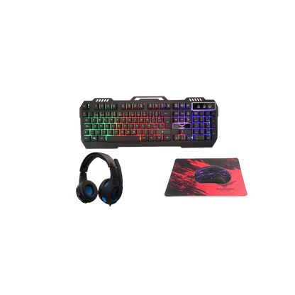 Kit Gamer 4 en 1 Teclado + Mouse + Audífonos + Mousepad, Alámbrico
