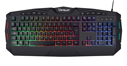 Teclado Ocelot Gaming OGEK03 alambrico/ membrana/ plástico/ negro/ iluminación tipo arcoiris