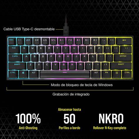 Teclado Corsair Gaming K65 RGB Mini 60% Cherry MX